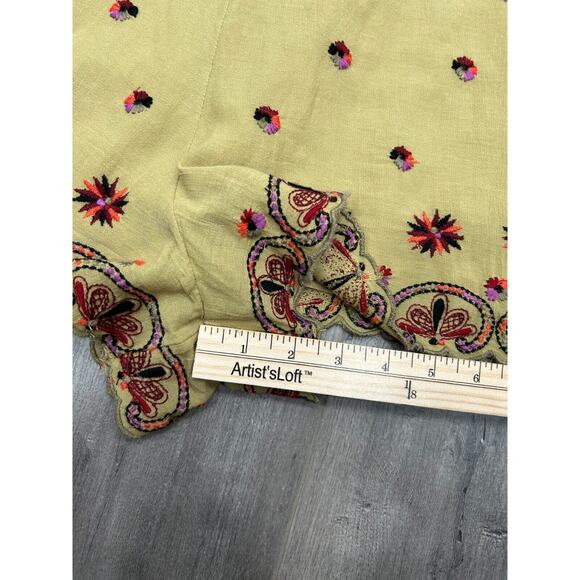 Free People Womens Green Sleeveless Margarita Embroidered Romper Jumpsuit Size 2 - Picture 9 of 9